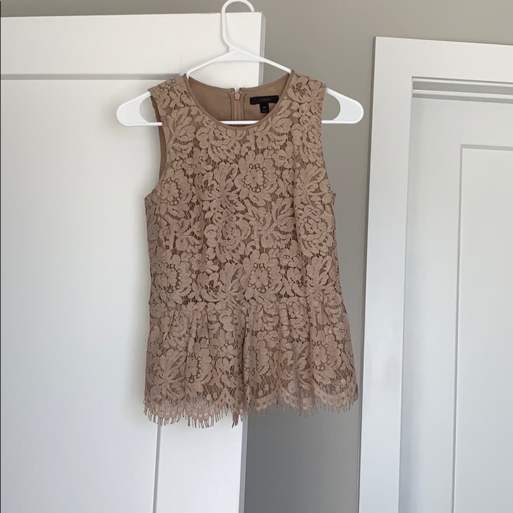 Jcrew tan, lace peplum top, size 00